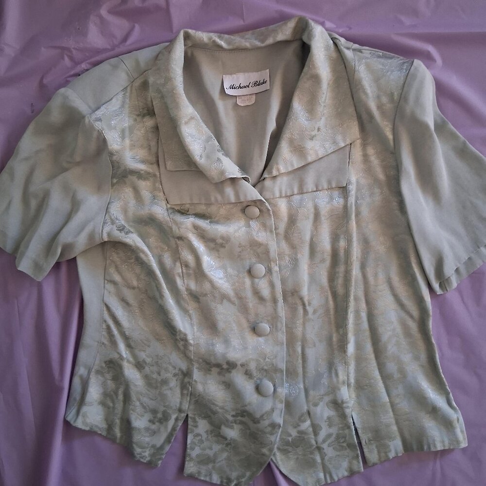 Michael Blake Vintage Botton-Up Blouse, size 14, Light Green
